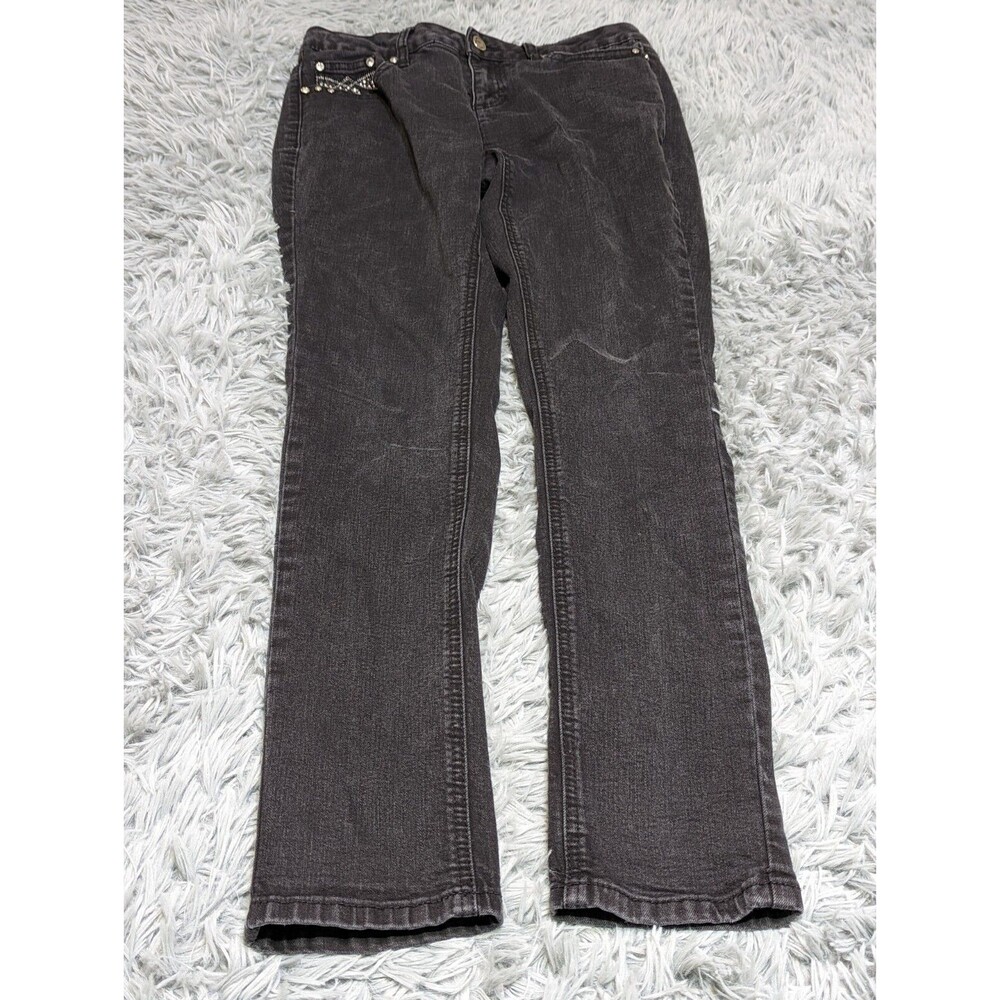 Earl Skinny Jeans Womens Size 6 Black Denim Embellished Rhinestone Stretch 28x29